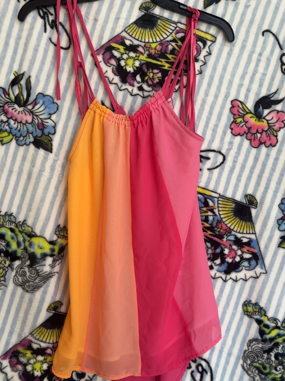 New York & Company Women’s Pink and Orange Colorblock Spaghetti-Strap Blouse